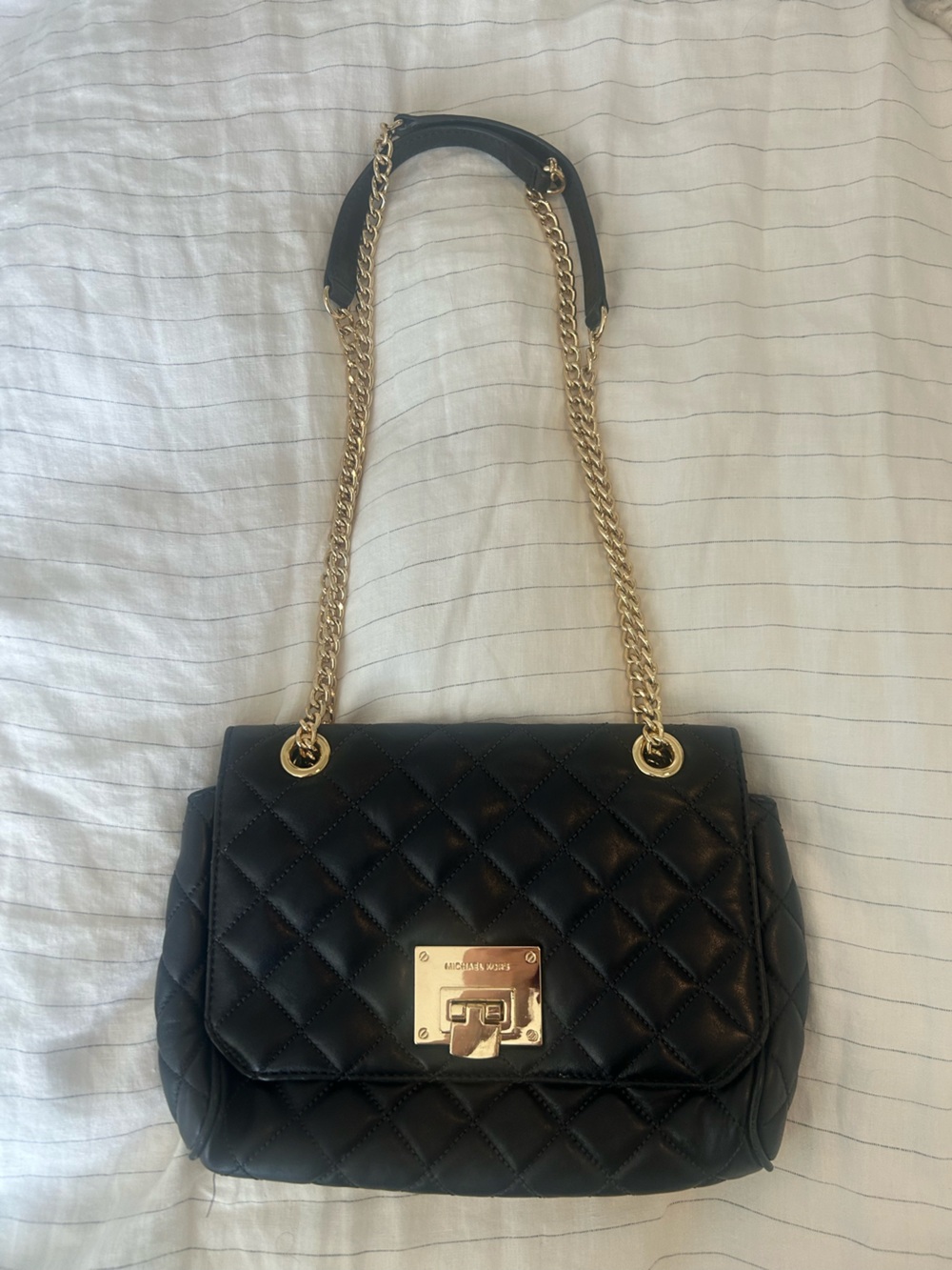 Michael Kors Quilted Black Leather Shoulder/Crossbody Bag with Gold Chain